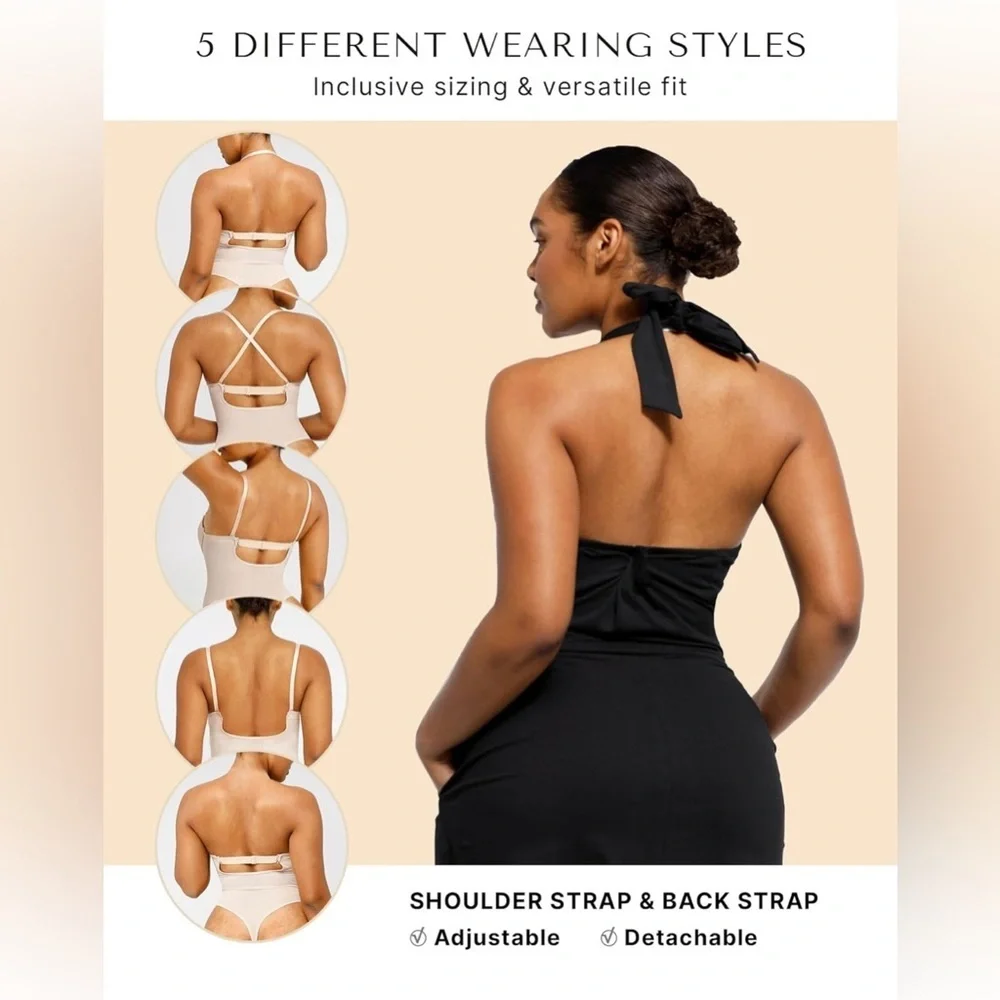 SHAPELLX strapless shapewear bodysuit U plunge corset backless tummy control